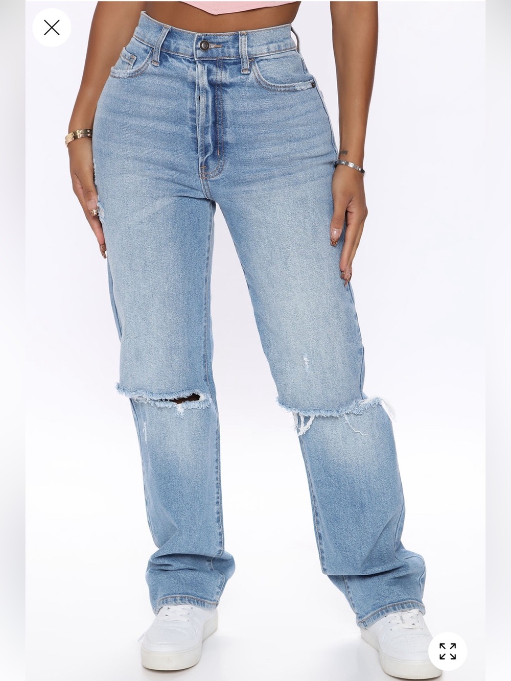 Fashion Nova Women’s Light Wash Distressed Relaxed Jeans